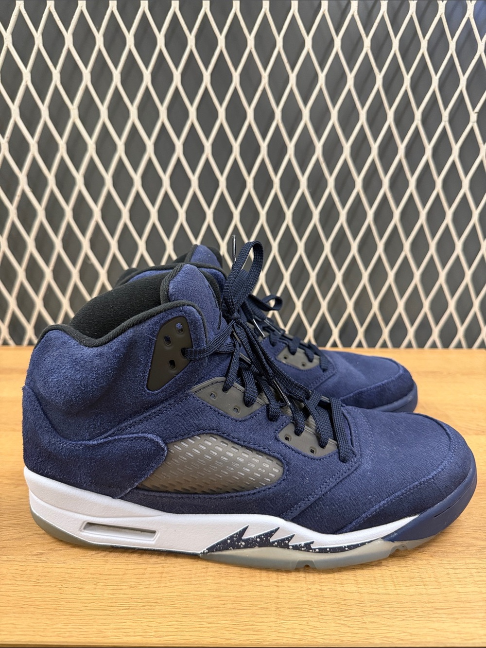 Jordan Navy Blue Suede High-Top Sneakers with White Midsole